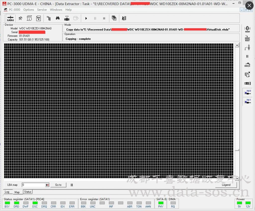 解决西数WD10EZEX-08M2NA0 Data Extractor全盘黑块问题