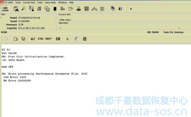 使用PC-3000 for HDD. Seagate F3修复希捷Sentosa家族SIM Error 1009 RW Error 00000080错误的数据恢复