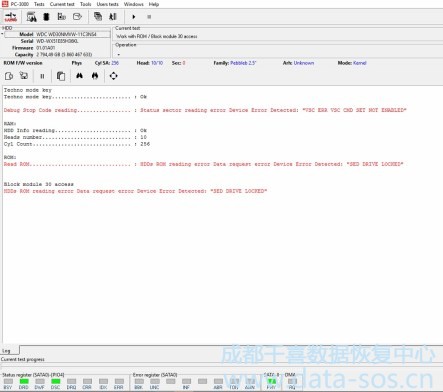 PC-3000 for HDD. 如何处理西数2.5″硬盘的”VSC ERR INV FUNC CODE REQ“错误