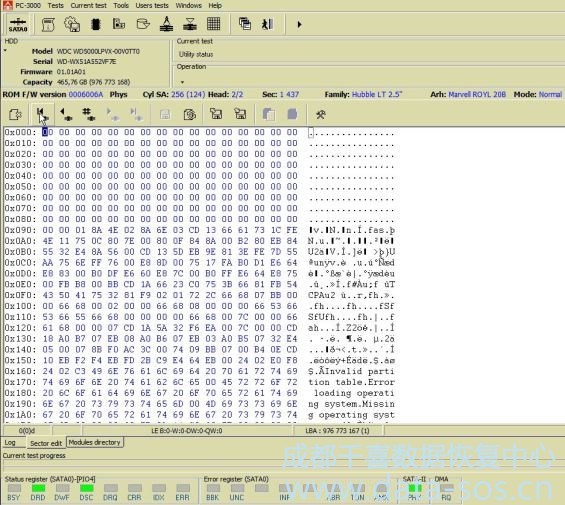 PC-3000 for HDD.西部数据硬盘服务区31模块 (translator) 损坏的数据恢复