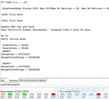 使用PC-3000 HDD修复Seagate F3硬盘终端出现SenseCode = 87270000 Error的数据恢复